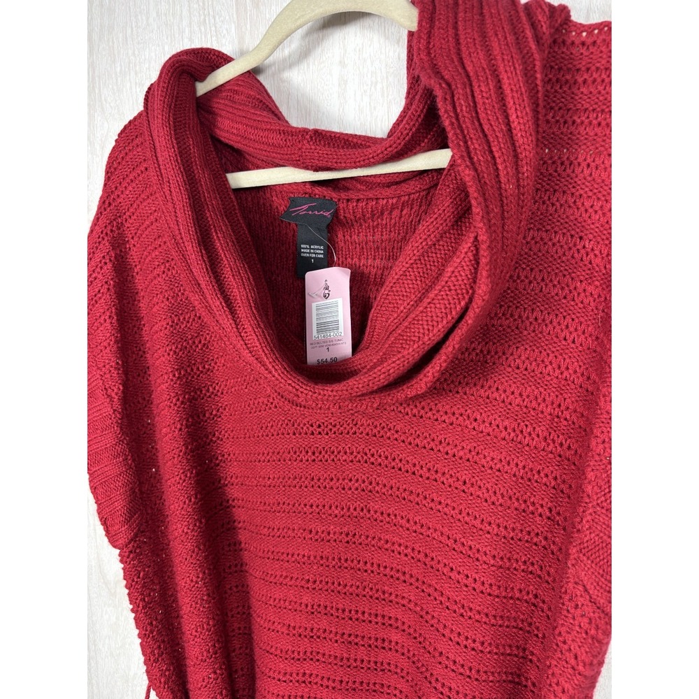 Torrid‎ Sweater Tunic 1X Red Cowl Neck Belted Cozy Plus Size Boho Lagenlook NWT - Picture 5 of 7
